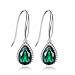 JewelryPalace Pear Gemstones Birthstone 5.4ct Green Nano Russian Simulated Emerald Dangle Earrings For Women Solid 925 Sterling Silver