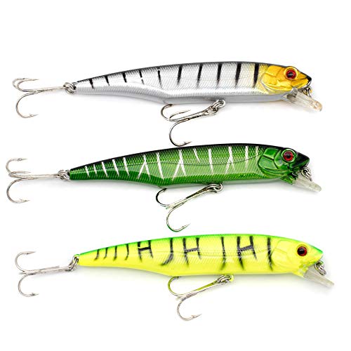 HUNTIC Minnow Wobbler Set 3 Stück Kunstköder + Fischköderbox | 10,5cm | 15,5g | Angelköder sinkend - Raubfischangeln wie…