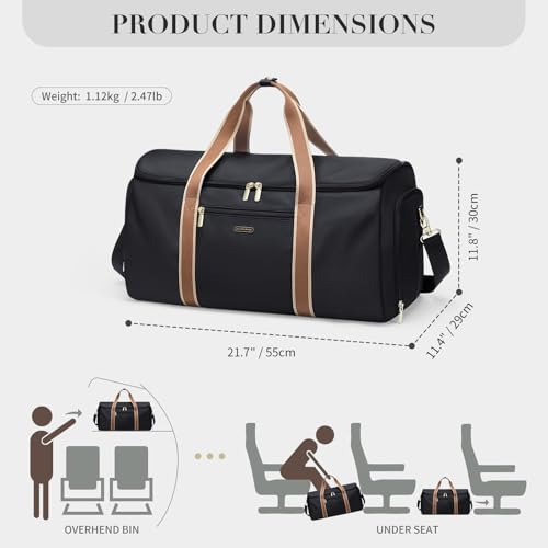 Travel Bag Convertible 2 in 1 Women's Handbag Foldable Clothes Bag Sports Bag for Business Trips and Weekend Getaways (Nero)