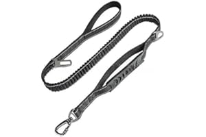 Heavy Duty Bungee Dog Leash Reflective Shock Absorbing Padded Handle with Car Seatbelt for Medium Large Dogs
