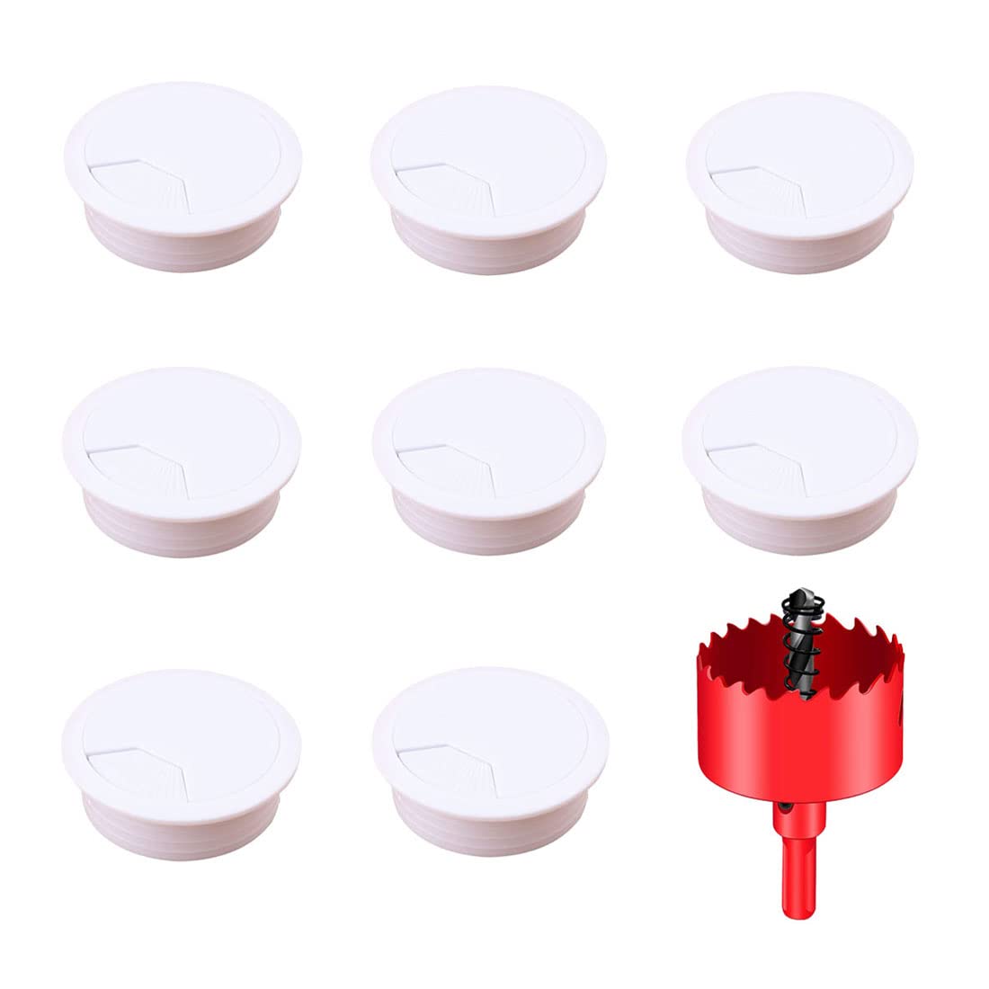 DuDuZui 8PCS Desk Grommet, White Desk Cable Grommet 60mm Desk Cable Hole Covers Organize Office and Home Table Cables, with Hole Saw(White,60mm)