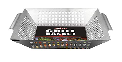 GRILLART Grill Basket for Vegetables & Meat - Large Grill Wok/Pan for the Whole Family - Heavy Duty Stainless Steel Veggie Grilling Basket Built to Last - Best BBQ Accessories for All Grills & Smokers - Thumbnail 7