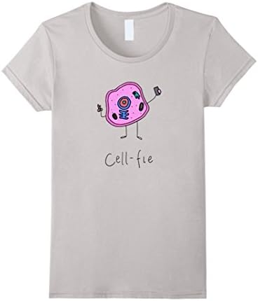 Womens Cell-Fie Funny Science Teacher T Shirt Selfie Pun Large Silver