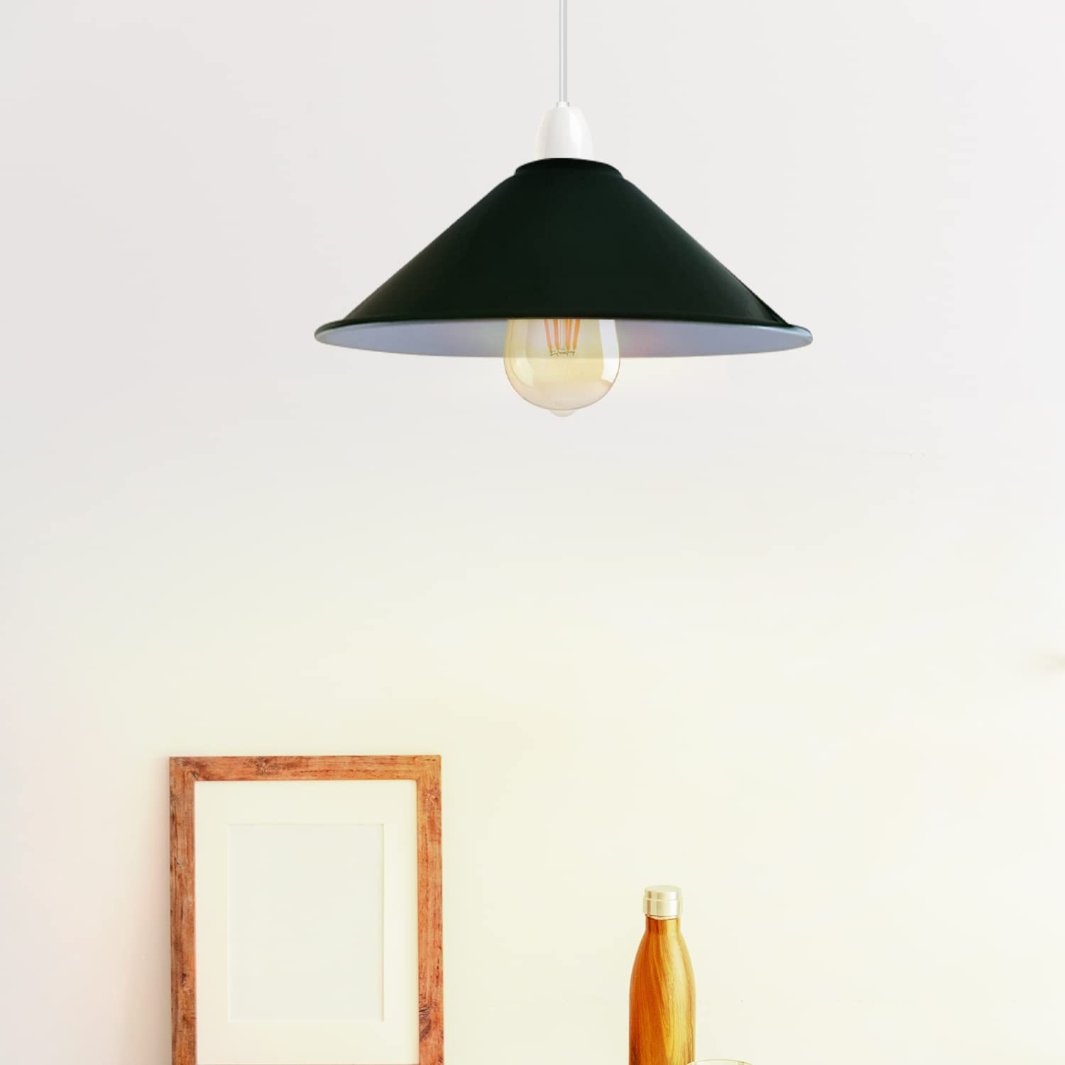 LEDSone Modern Industrial Metal Easy Fit 22cm Cone Shape Pendant Ceiling Light Lampshade for Bed Room Kitchen Living Room Conservatory Dining Room