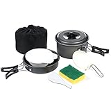 Camping Cookware Mess Kit - iLOME 8pcs Outdoor Portable Kitchen Utensil Set Lightweight Backpacking Camping Hiking Cooking Tool Picnic Bowl Pot Pan Set