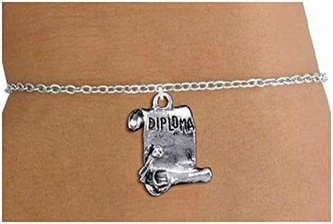 Detailed Silver tone Diploma Scroll Charm &amp; Bracelet - Toggle