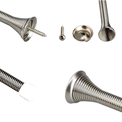 Qogrisun 15 Pack Spring Door Stops,3-⅛ inches Flexible Heavy Duty Door Stop Bumper with 5 Rubber Bumper Tips,Effectively Resist 70000 Times Slams,Protect Your Wall & Doors from Damage,Brushed Nickel - Thumbnail 3
