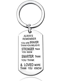 Stainless Steel Key Chain Ring You are Braver Stronger Smarter Than You Think Pendant Family Friend Gift (Stainless Steel)