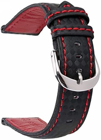 Izasky Genuine Leather Watch Band Black Release with Stitched Leather Lining Stainless Steel Clasp Buckle