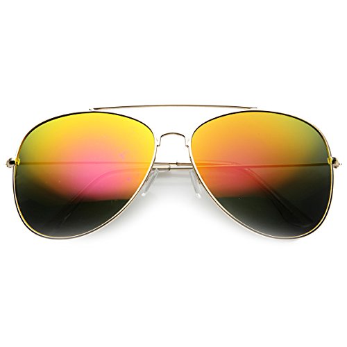 Class Large Retro Metal Mirror Lenses Aviator Sunglasses (Gold Fire)