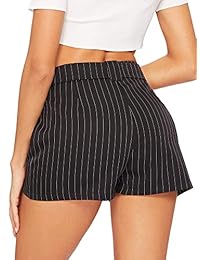 Pantalones cortos de cintura elástica con cinturón, estilo casual, a rayas, para dama