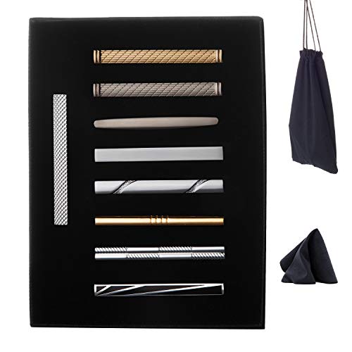 WEWINK PLUS 9 Pcs Tie Clips Set for Men Tie Bar Pinch Clip Set for Regular Ties Necktie Wedding Business with Gift Box (9 pcs Style C with Gift Box) - Thumbnail 7