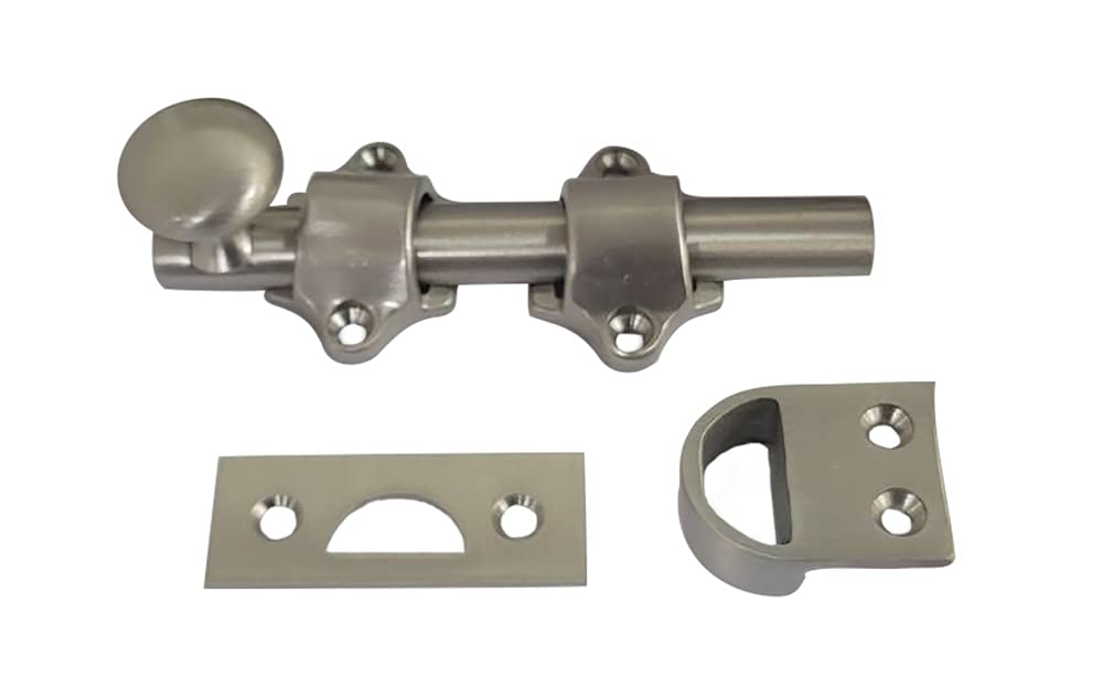 Photo 1 of QCAA Solid Brass Dutch Door Bolt, 4", Brushed Satin Nickel, 1 Pack, Made in Taiwan