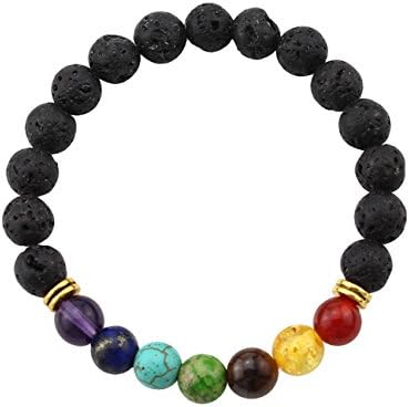 Unisex's Black 8mm Lava Rock Chakra Healing Beads Elastic Natural Colorful Stone Bracelet