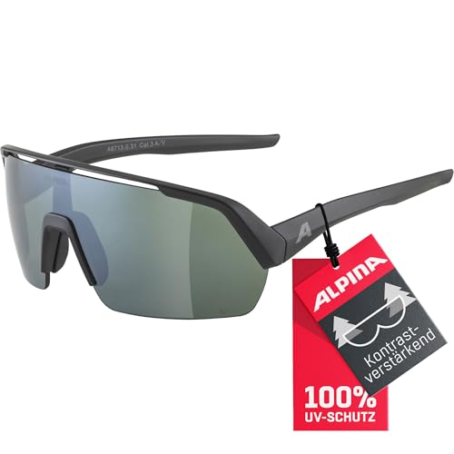 ALPINA Unisex - Adults, TURBO HR Q-LITE sports glasses, black matt/silver, One Size