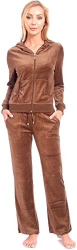 Women's Plus Size Athletic Velour Zip Up Hoodie and Sweat Pants Set Order 2 Sizes Up Brown 1X