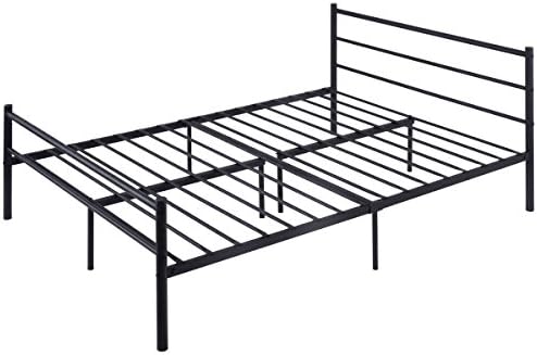 Full Size Metal Bed Frame Platform Headboard 10 Legs Black Colour Furniture for New Bedroom