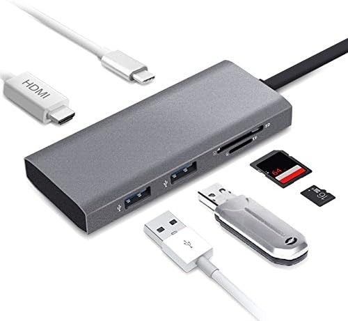 USB C Hub, USB C Adapter Macbook with SD/TF Card Reader, 4K HDMI, 2 USB3.0, USB3.1 Type C charging Port for MacBook Pro/Google Chromebook Pixel C and More-Gray