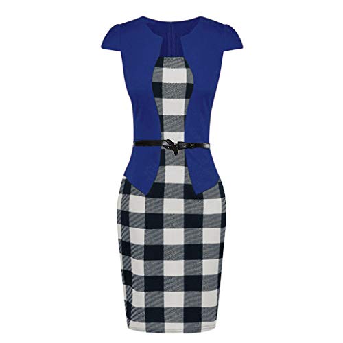 Birdfly Office Women's Plaid Patchwork Pencil Skirts Formal Working Dress with Three Quarter Sleeve Plus Size 2L 3L DarkBlue(92) Shortsleeve,M …