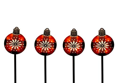 ProductWorks 89587 15-inch Candy Cane Lane Set of 4 Christmas 2D Pre-Lit 8 LED Pathway Markers Lighted Holiday Display, Red Ornament