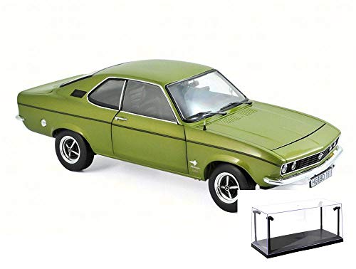 Norev Diecast Car & LED Display Case Package - 1975 Opel Manta, Lemon Green Metallic 183635 - 1/18 Scale Diecast Model Toy Car w/LED Display Case