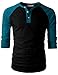 H2H Man's Unique Color Blocked 3/4 Sleeve Henley Baseball Jersey Knit T Shirt BLACKPEACOCK US L/Asia XL (CMTTS0174)