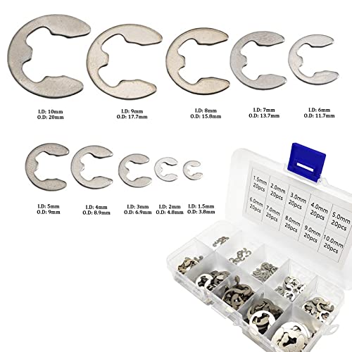 KAZETEC 200 Pcs 304 Stainless Steel Opening Snap Ring, EClip External Retaining Circlip