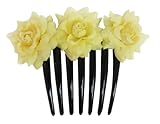 Rose Flower Hair Comb Bridal Wedding (Yellow)