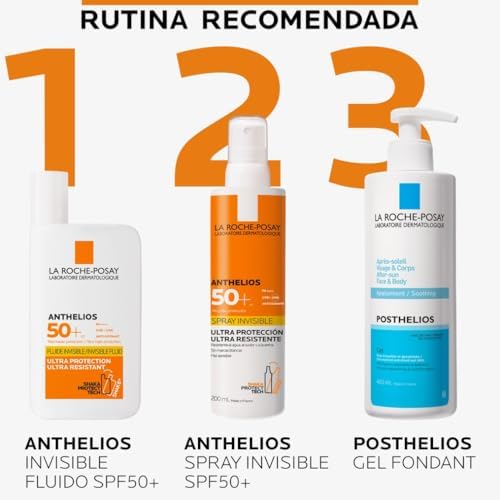 La Roche Posay Spray Invisible, Protector Solar con SPF50+, Apto para Piel Sensible, Previene el Estrés Oxidativo, Resistente al Agua, al Sudor y a la Arena, Fórmula con Agua Termal, Anthelios, 200 ml