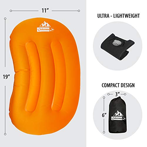 Outdoorsman Lab Camping Sleeping Pad - Ultralight Inflatable Camping Mat Pad for Backpacking & Hiking - Durable Insulated Sleeping Mat, Compact Carrying Bag and Repair Kit (Orange Bundle with Pillow) - Thumbnail 2