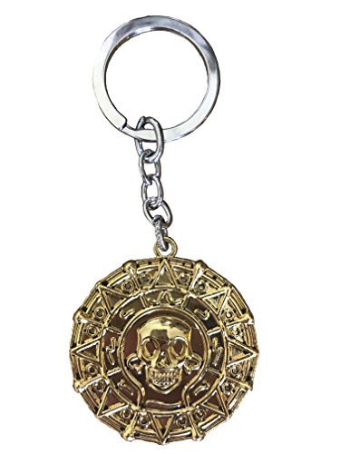 Faux gold movie inspired pirate coin keychain with skul…