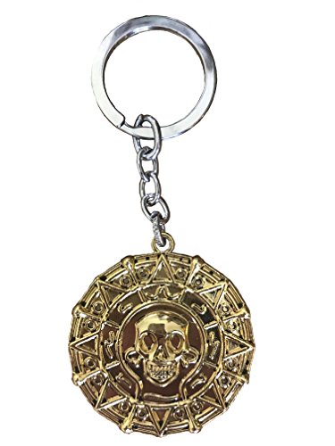 Faux Gold Movie Inspired Pirate Coin Keychain with Skull Emblem