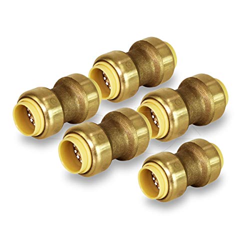 Pushlock UPSC12-5 Straight Coupling Pipe Fittings Push to Connect Pex Copper, CPVC, 1/2 Inch, Brass Pack of 5