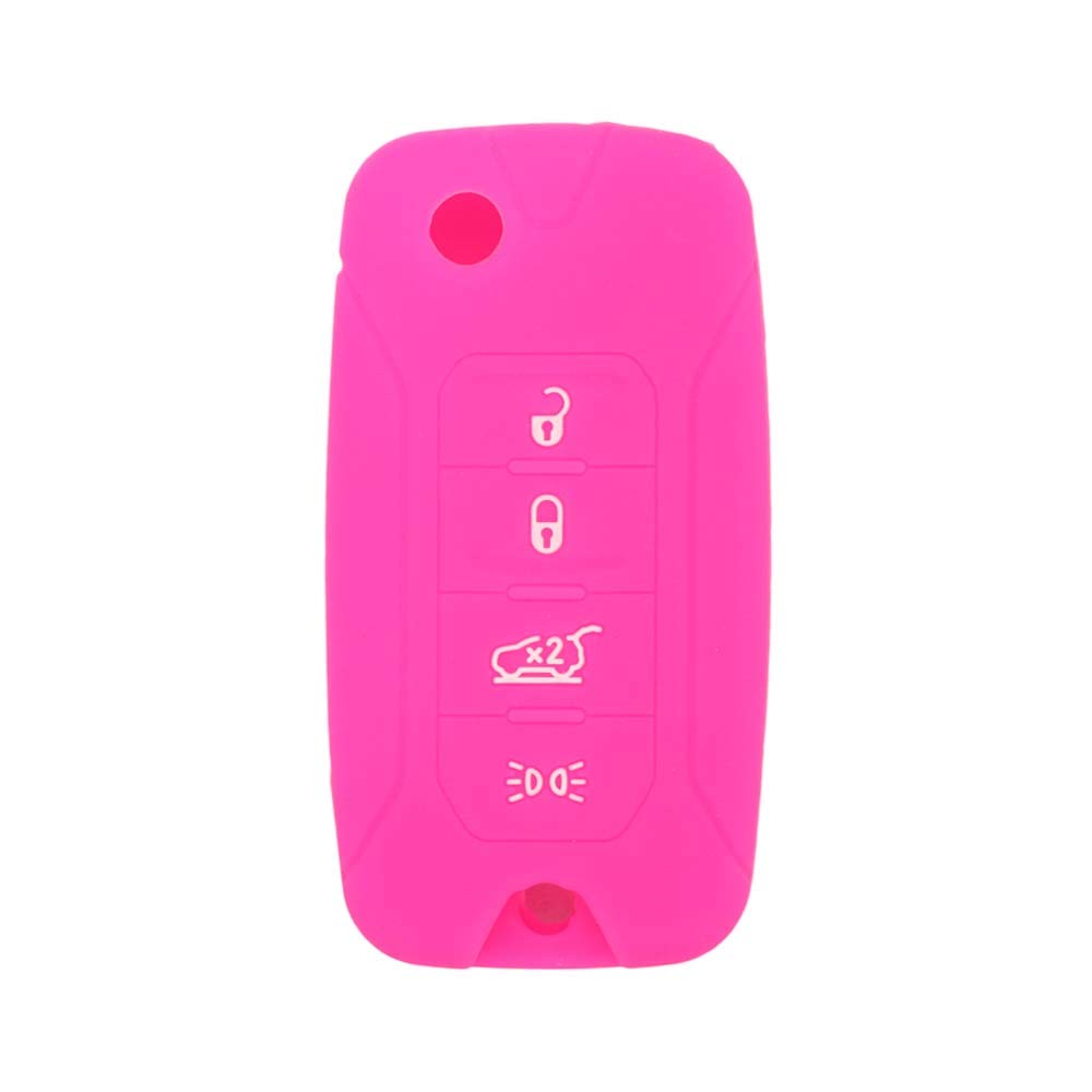 BROVACS Silicone Cover Protector Case Holder Skin Jacket Compatible with JEEP Renegade 4 Button Flip Remote Key Fob CV4757 Rose