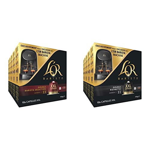 L'OR - Capsules XXL - Double Barista Selection - Intensité 13 - Corsé - Compatibilité Exclusive L'OR BARISTA® - 5 lots de 10 capsules aluminium & Barista Café - 50 Capsules Ristretto Intensité 11