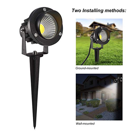 ProGreen Outdoor LED Landscape Lights, 5W LED Decorative Spotlight Lamp Ground Spike, 6000k Cool White LED Wall Lights, Waterproof IP65 LED Garden Lighting (2 Pack)