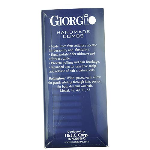 Giorgio G49 5 3/4" Hand Made Tortoise Detangling Comb - Wide Teeth. Hand-Made of quality Durable Cellulose, Saw-cut and Hand Polished. (Giorgio G49)