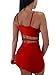 GOBLES Women's Sexy Bodycon Spaghetti Strap Ruched Lace Up Mini Club Dress Red