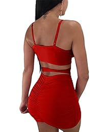 GOBLES - Vestido corto de encaje con tirantes de espagueti para mujer