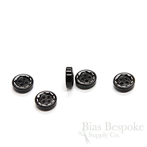 Set of 12 Thick Black Shirt Buttons with White Detailing, Made in Italy