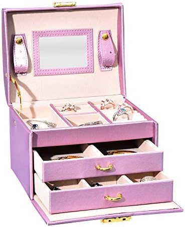 NXHOME 3-Layer Girls Leather Jewelry Box and Jewelry Organizer Watch Storage Lockable Jewelry Organizer Mirrored Storage Case for Women (Red)