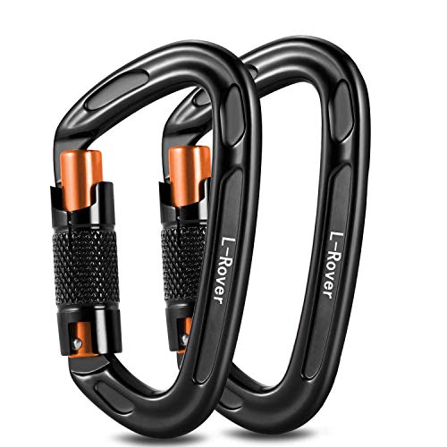 L-Rover Climbing Carabiners,3 Pack,24KN(5620 lbs) Heavy Duty Locking Carabiner Clips for Rock/Ice Climbing Rappelling Rescue Swing etc,Hiking&Utility