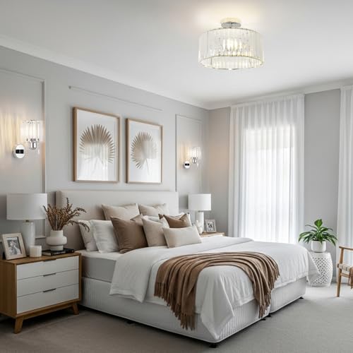 ANWIO Interior Glass Wall Sconce, Silver Bedroom Wall Lamp, E27 Wall Lamp, Modern Hallway Sconces for Bedroom, Bedside, Living Room, Staircase (2U, No Bulbs)