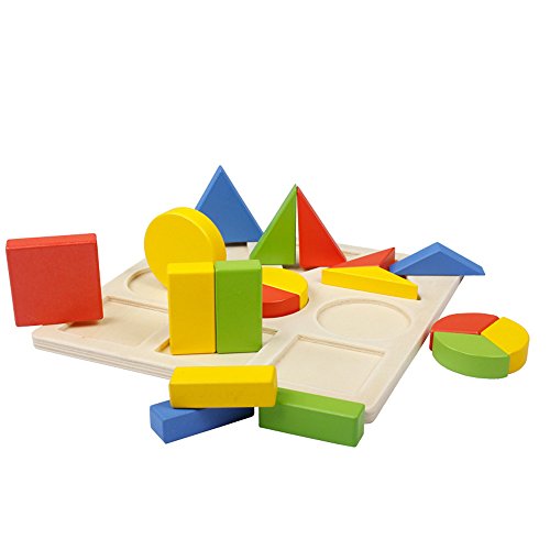 Wondertoys Wooden Shape Chunky Puzzle Geometric Sorting Blocks Game Preschool Math Early Development Educational Toys for Toddlers (GeometricSorting) - Thumbnail 3