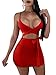 GOBLES Women's Sexy Bodycon Spaghetti Strap Ruched Lace Up Mini Club Dress Red