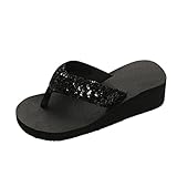 Women Sandals Daoroka Summer Sequins Anti-Slip Clip Toe Flip Flops Platform Wedge Slippers Casual Soft Beach Outdoor Shoes (US:8, Black)
