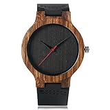 Creative Wood Watch Mens Analog Minimalist Genuine Leather Band Strap Bamboo Nature Wood Wrist Watch