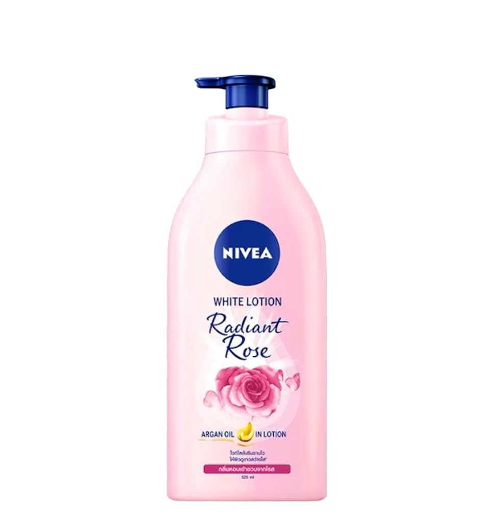Nivea Body Radiant Rose White Lotion, 525ml, Whitening with Rose Extract and Argan Oil