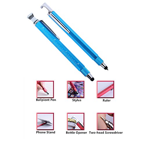 Shulaner 7 in 1 Tech Tool Ballpiont Pen with Ruler, Bottle Opener, Phone Stand, Ballpoint Pen, Stylus and 2 Screw Driver, Multifunction Tool Fit for Mens Gift, Blue - Thumbnail 4