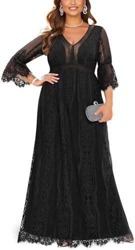 Pinup Fashion Women's Plus Size Boho Maxi Floral Lace Bohemian